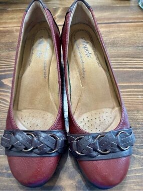 Softspots Women's Burgundy Flats with Braided Brown Trim